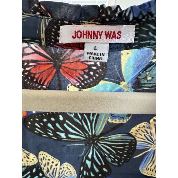 Johnny Was Dress Size L Butterfly Papillon Tiered Smock Tassel Cotton Boho Slip - Picture 6 of 8